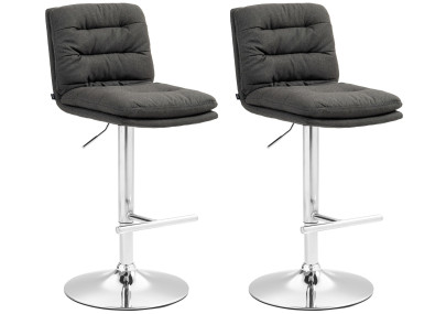 Ensemble de 2 tabourets de bar Damar, tissu, chrome, gris foncé