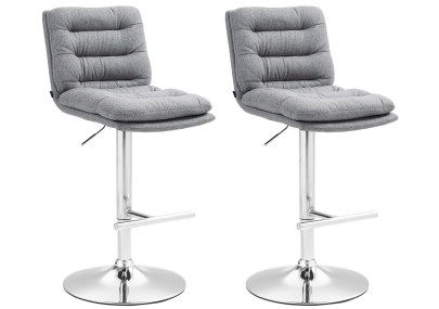 Ensemble de 2 tabourets de bar Damar, tissu, gris chromé