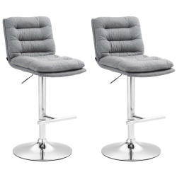 Ensemble de 2 tabourets de bar Damar, tissu, chrome gris