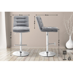 Ensemble de 2 tabourets de bar Damar, tissu, chrome gris
