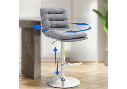 Lot de 2 tabourets de bar en tissu Damar gris chrome