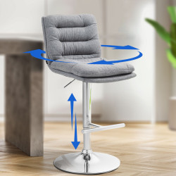 Ensemble de 2 tabourets de bar Damar, tissu, gris chromé