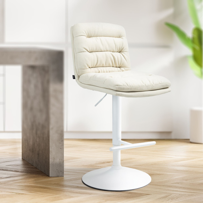 Ensemble de 2 tabourets de bar Damar, tissu blanc/crème