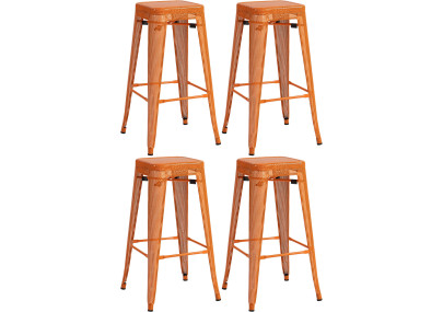 Juego de 4 taburetes de bar Fletcher, color naranja