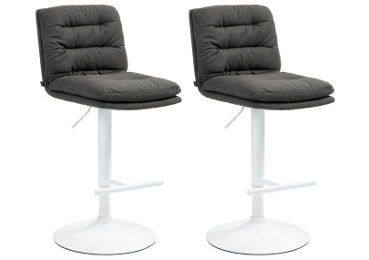 Ensemble de 2 tabourets de bar Damar, tissu blanc/gris foncé