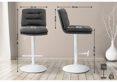 Lot de 2 tabourets de bar en tissu Damar blanc gris foncé