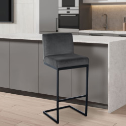 Tabouret de bar en velours Hopewell B gris foncé