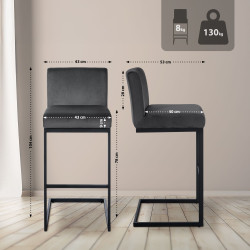 Tabouret de bar Hopewell en velours gris foncé B