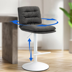 Ensemble de 2 tabourets de bar Damar, tissu blanc/gris foncé