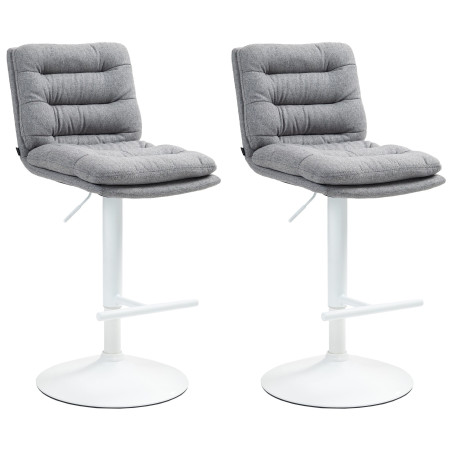 Ensemble de 2 tabourets de bar Damar, tissu blanc/gris