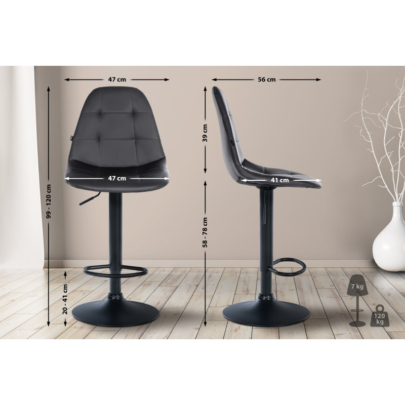 Tabouret de bar Elmore, similicuir, noir