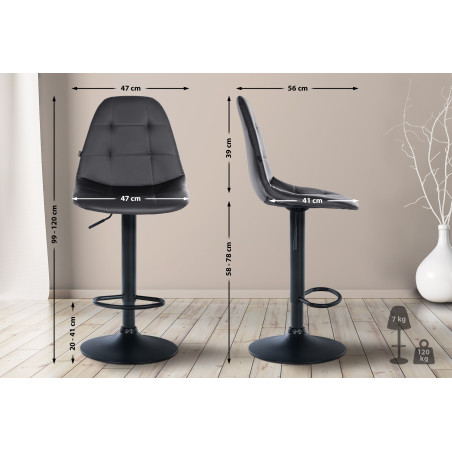 Tabouret de bar Elmore, similicuir, noir