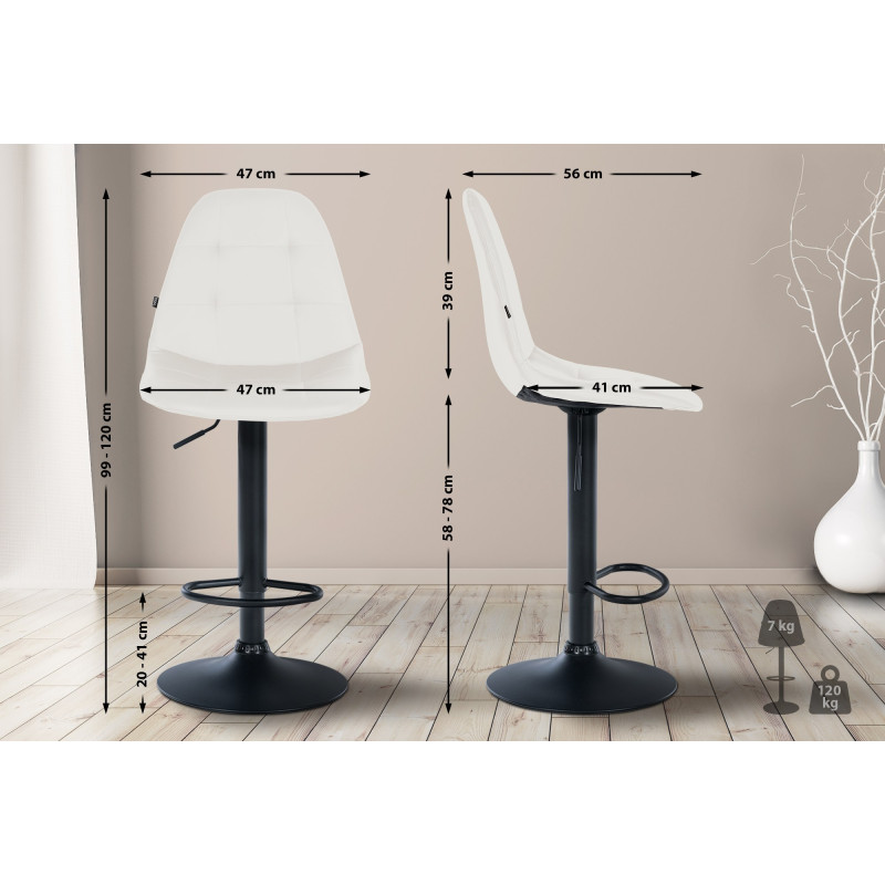 Tabouret de bar Elmore, similicuir, B blanc