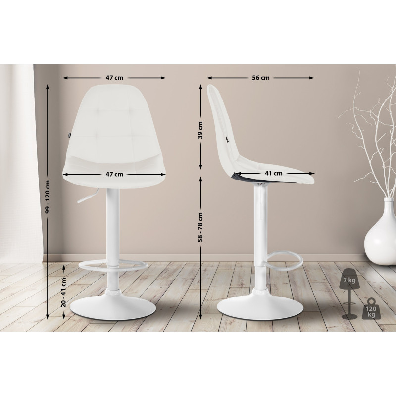 Tabouret de bar Elmore, similicuir, W blanc
