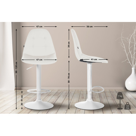 Tabouret de bar Elmore, similicuir, W blanc