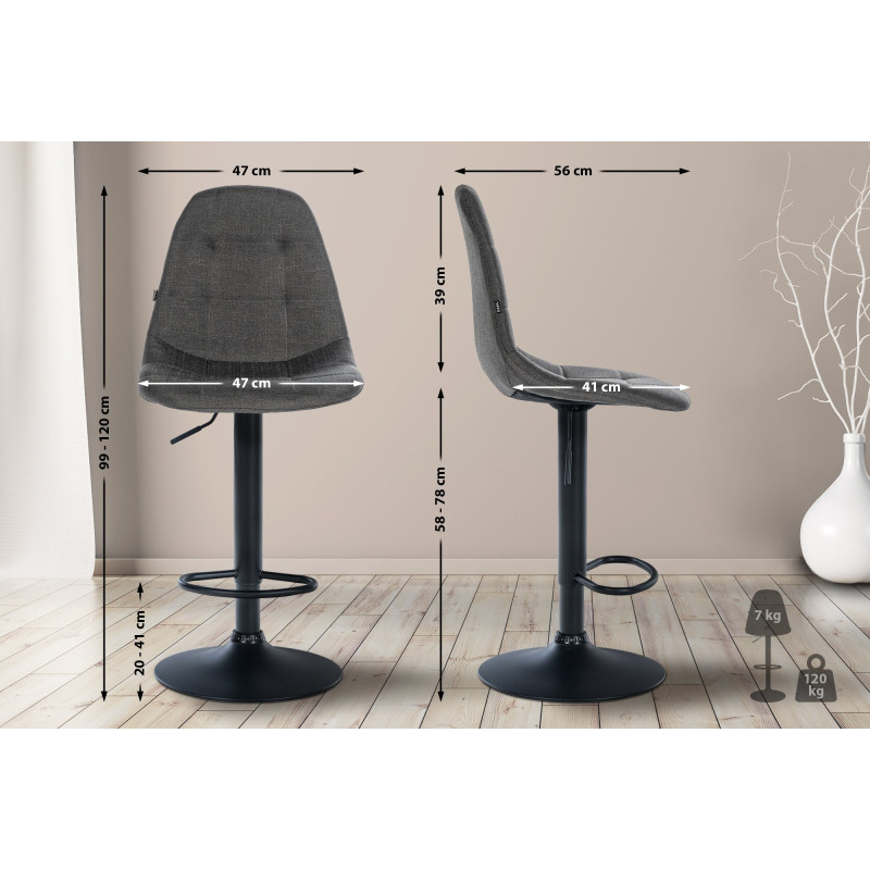 Tabouret de bar Elmore, tissu B gris foncé