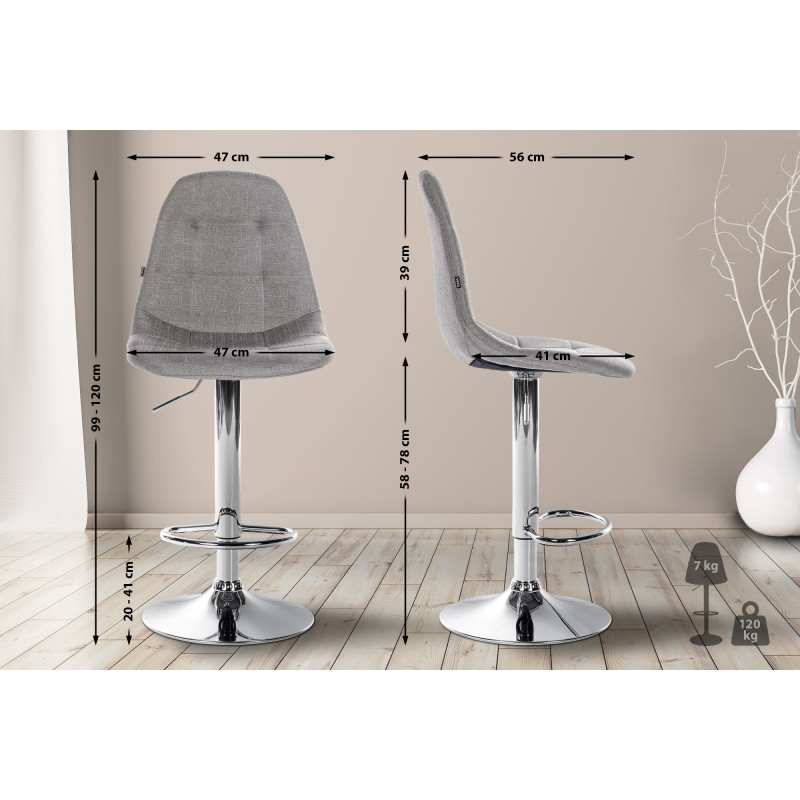 Tabouret de bar Elmore, tissu C gris