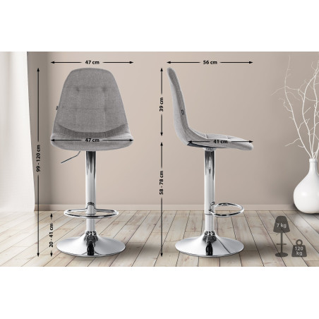 Tabouret de bar Elmore, tissu C, gris