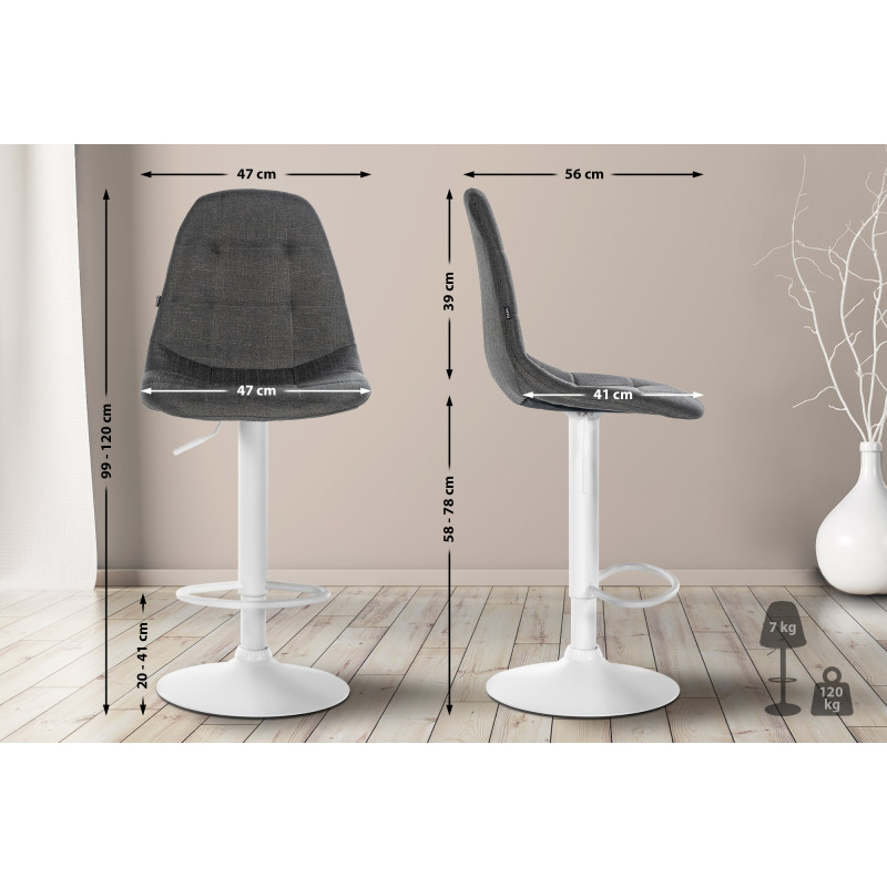 Tabouret de bar en tissu Elmore W gris foncé