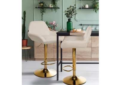 Lot de 2 tabourets de bar Braga Gold tissu crème