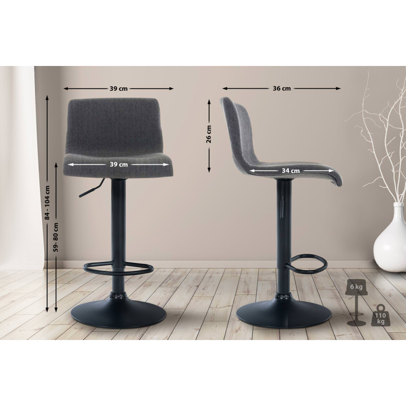 Tabouret de bar Hoover, tissu B gris foncé