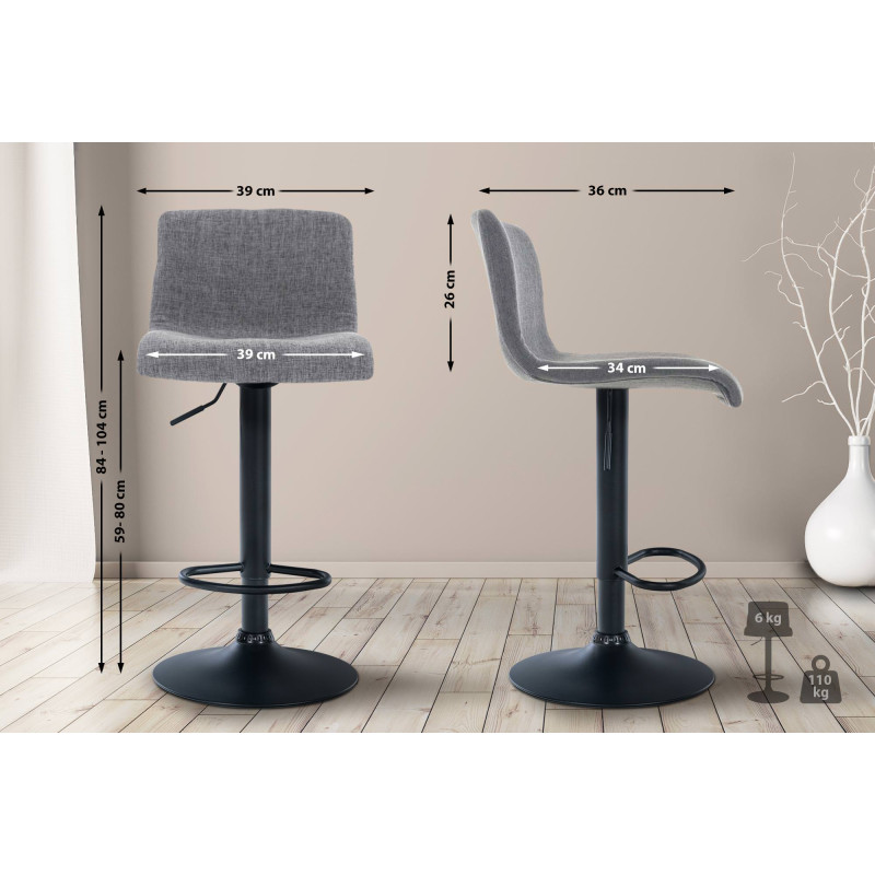 Tabouret de bar Hoover, tissu B, gris clair