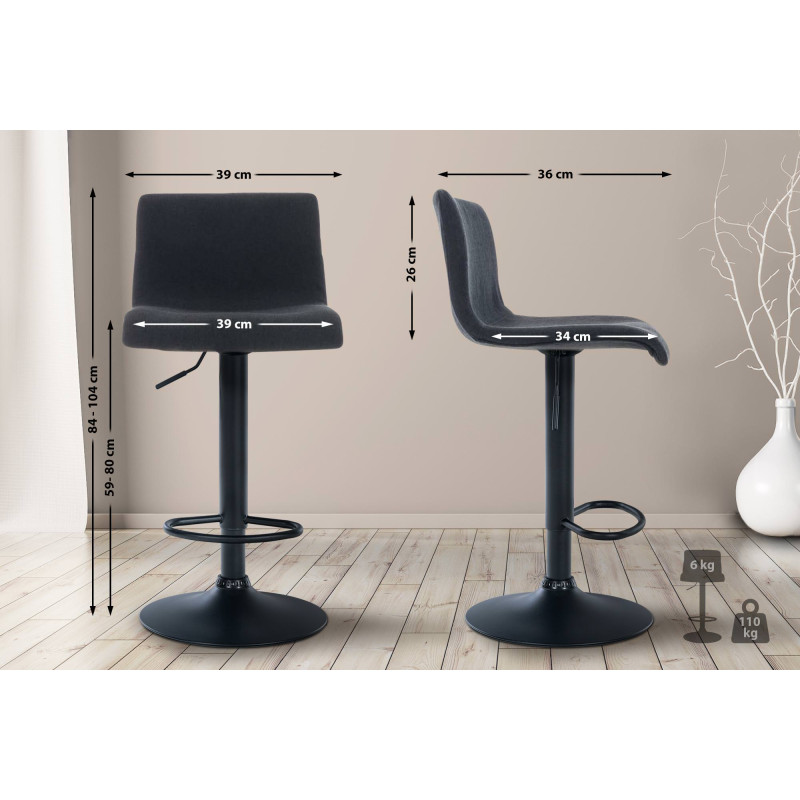 Tabouret de bar Hoover, tissu B noir