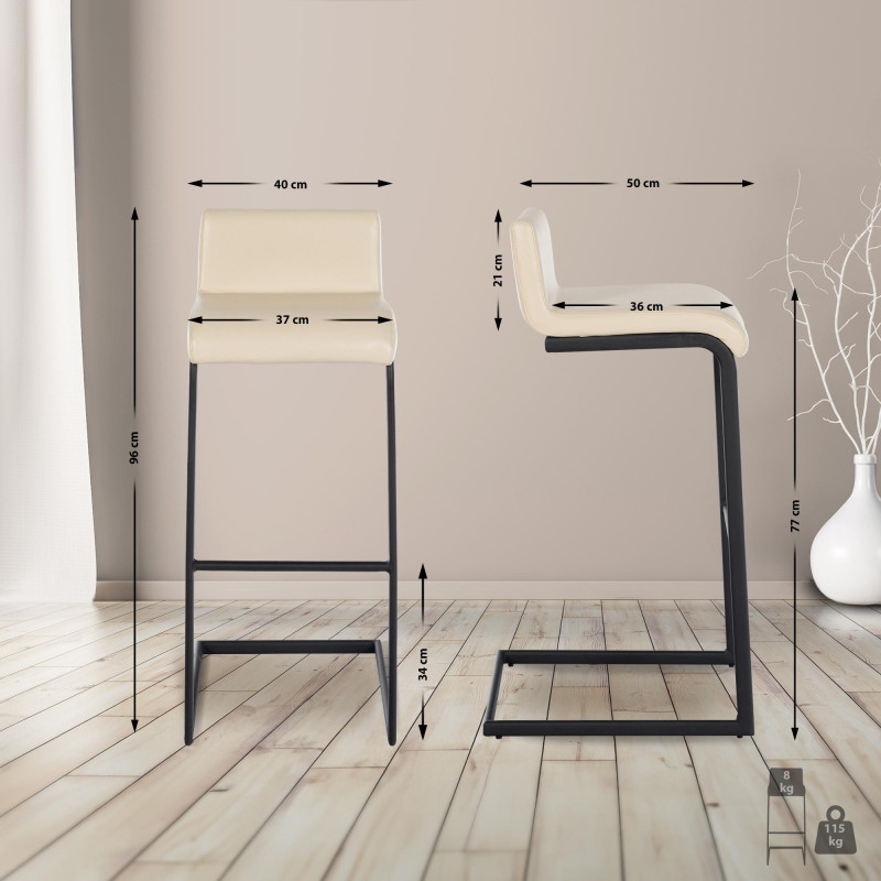 Set di 2 sgabelli da bar Newport B, similpelle, crema