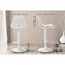 Tabouret de bar Kiel, entièrement recouvert de similicuir blanc blanc