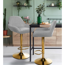 Ensemble de 2 tabourets de bar Braga Gold en tissu gris