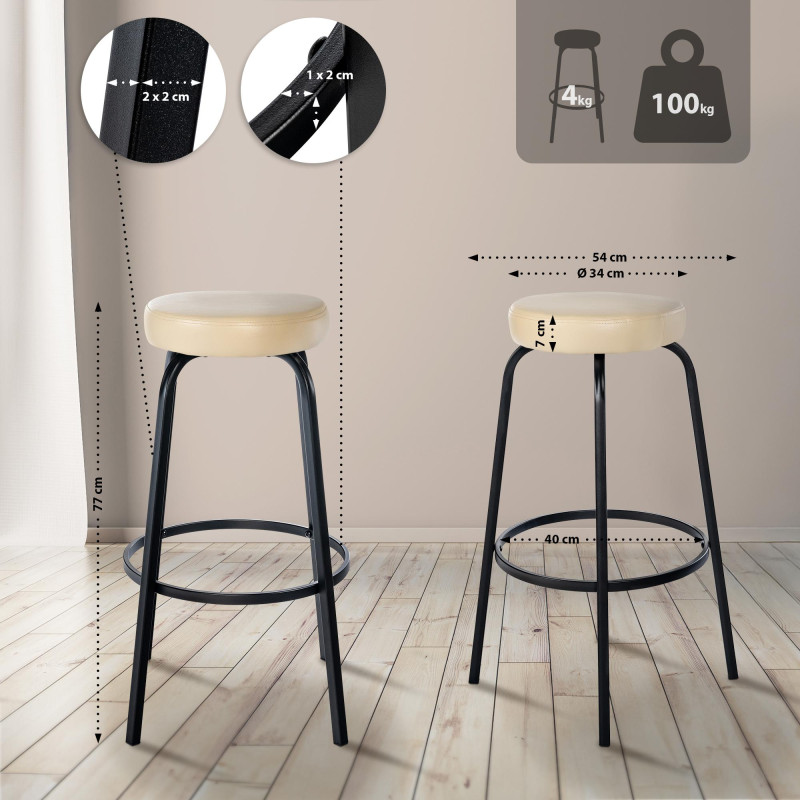 Tabouret de bar Kamari en similicuir crème