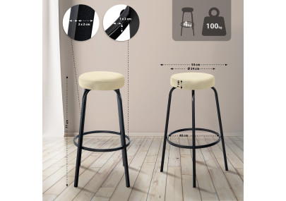 Tabouret de bar en velours Kamari, crème