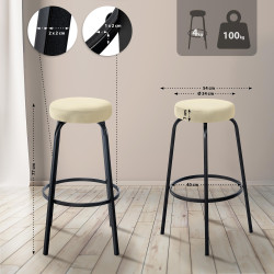 Tabouret de bar en velours Kamari crème