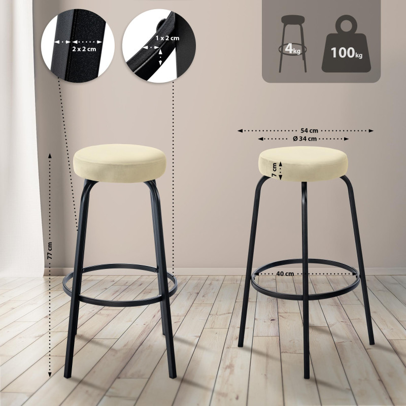 Tabouret de bar en velours Kamari crème