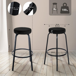 Taburete de bar Kamari de terciopelo, negro