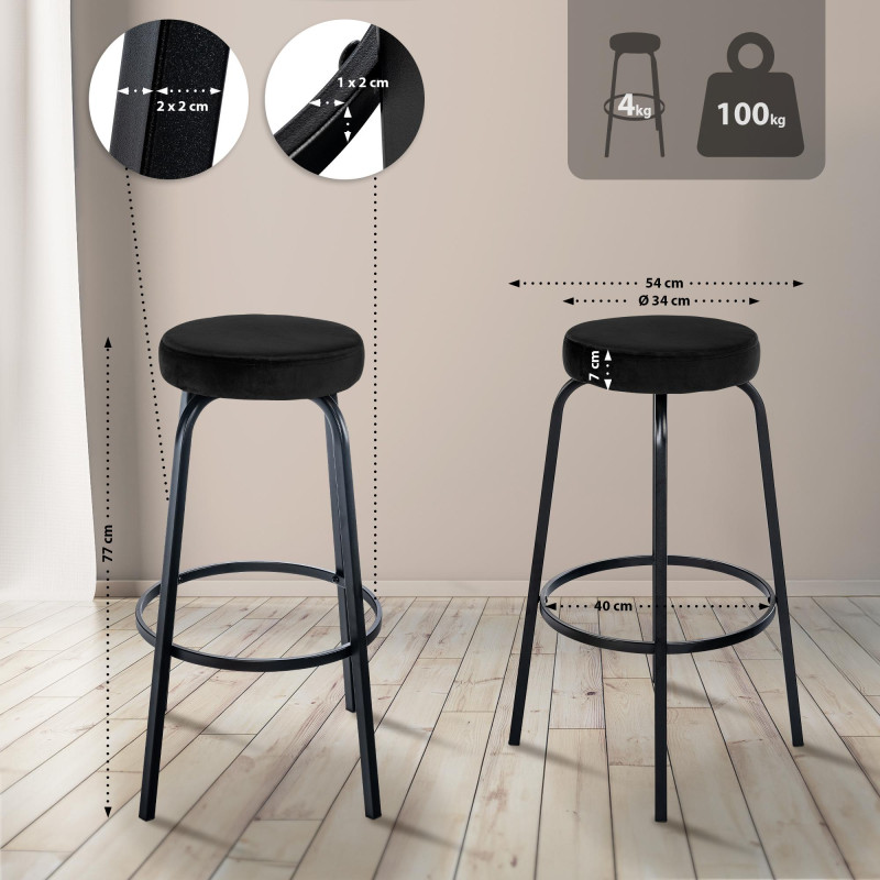 Tabouret de bar en velours Kamari noir