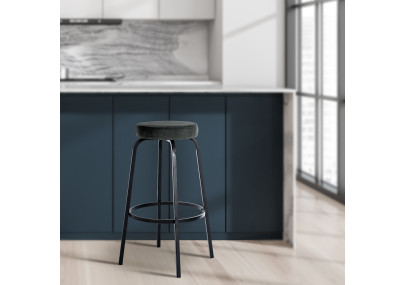 Tabouret de bar Kamari en velours gris foncé