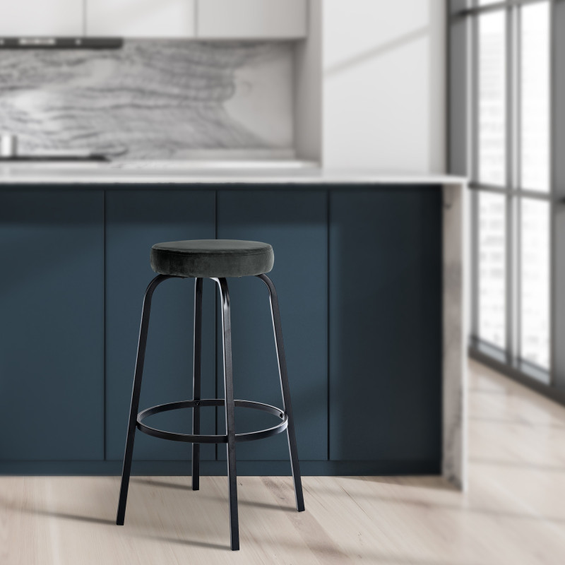 Tabouret de bar en velours Kamari gris foncé