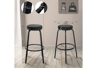 Tabouret de bar Kamari en velours gris foncé