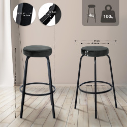 Tabouret de bar Kamari en velours gris foncé