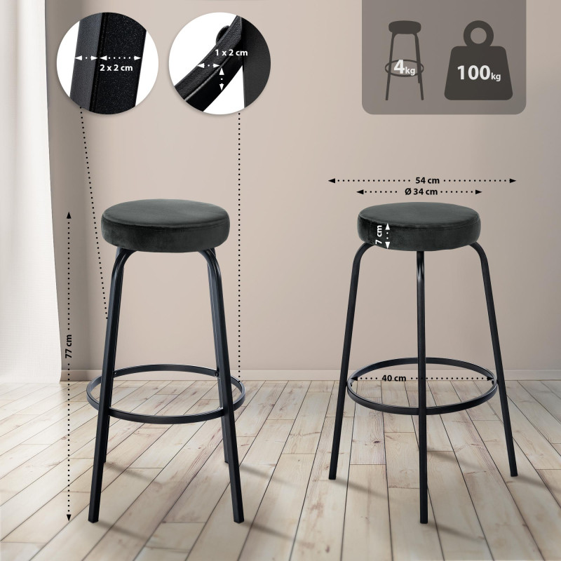 Tabouret de bar en velours Kamari gris foncé