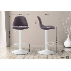 Tabouret de bar Kiel en tissu blanc gris foncé