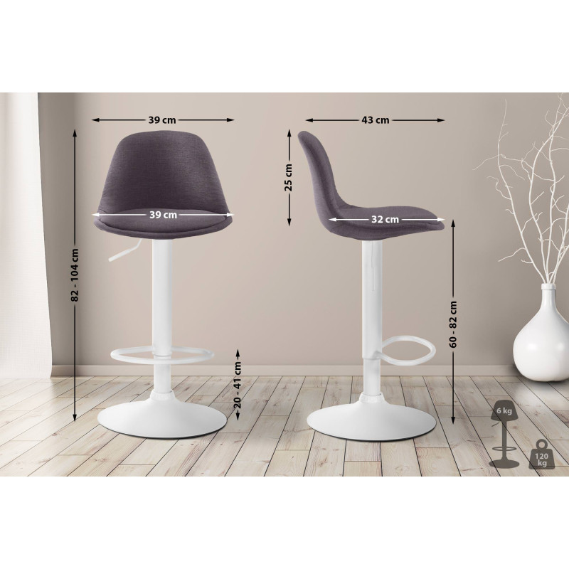 Tabouret de bar Kiel en tissu blanc gris foncé