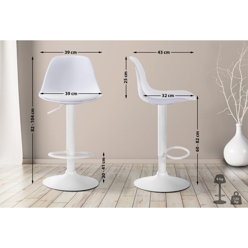 Tabouret de bar Kiel, similicuir, blanc blanc