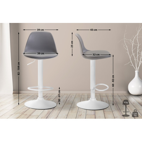 Tabouret de bar Kiel, similicuir, blanc gris