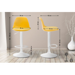 Tabouret de bar Kiel, similicuir, blanc/jaune