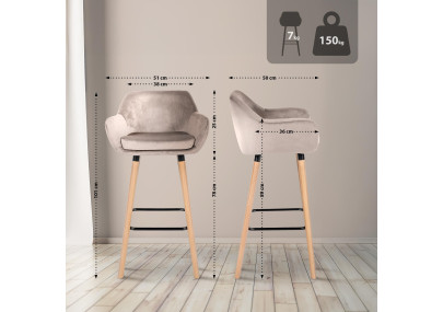 Set di 2 sgabelli da bar Grant in velluto, crema