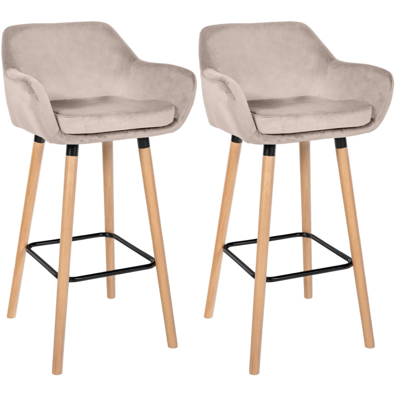 Conjunto de 2 banquetas de bar Grant em veludo creme.