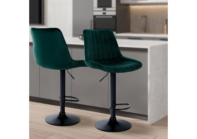 Tabouret de bar Toni en velours, noir/vert