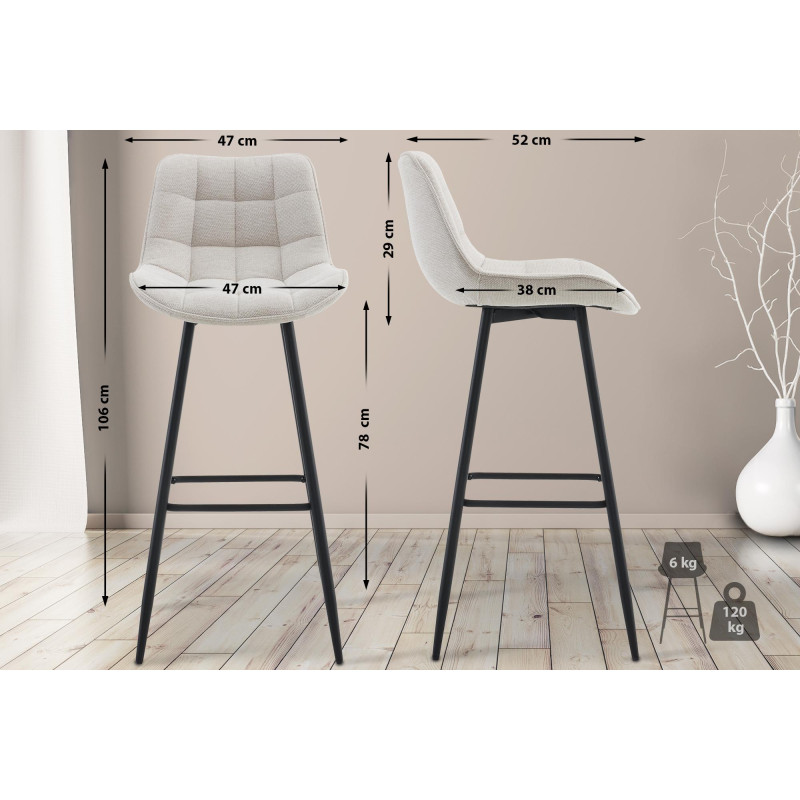 Ensemble de 2 tabourets de bar en tissu Dartford crème